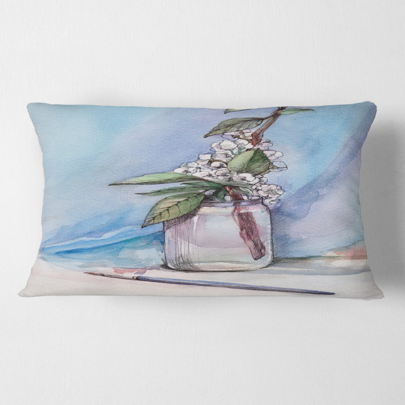 Rectangle, fleur de cerisier en pot de verre - Coussin Farmhouse