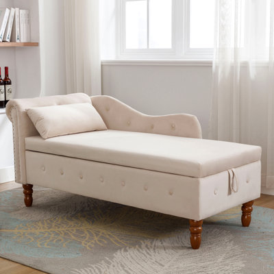 Chaise longue d'intérieur, chaise longue en velours pour chambre à coucher avec rangement et coussin, chaise longue moderne à accoudoirs roulés pour dormir avec garniture cloutée pour le bureau de la chambre à coucher