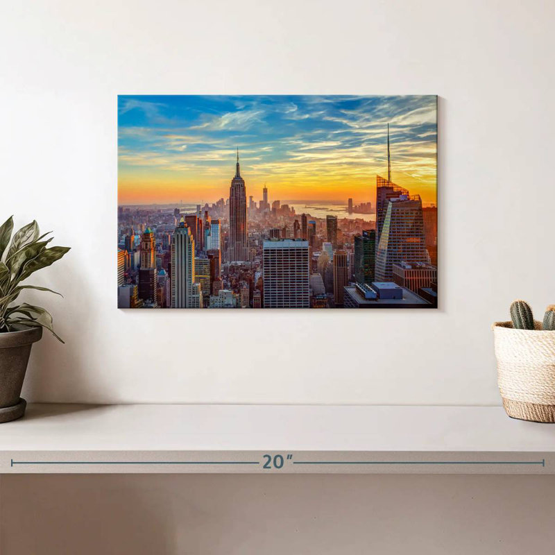 Marchelle, New York, ciel coucher de soleil, H 8 po x l 12 po