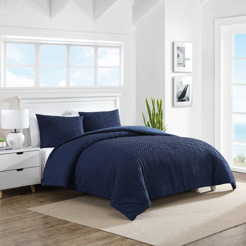 MF Point Harbour Nautica Embossed Navy Comforter Set, King Comforter + 2 King Shams, Navy