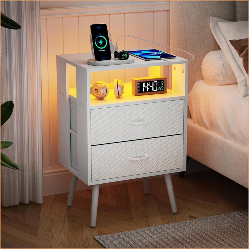 Ensemble de 2 tables de chevet modernes avec station de charge Lumière DEL