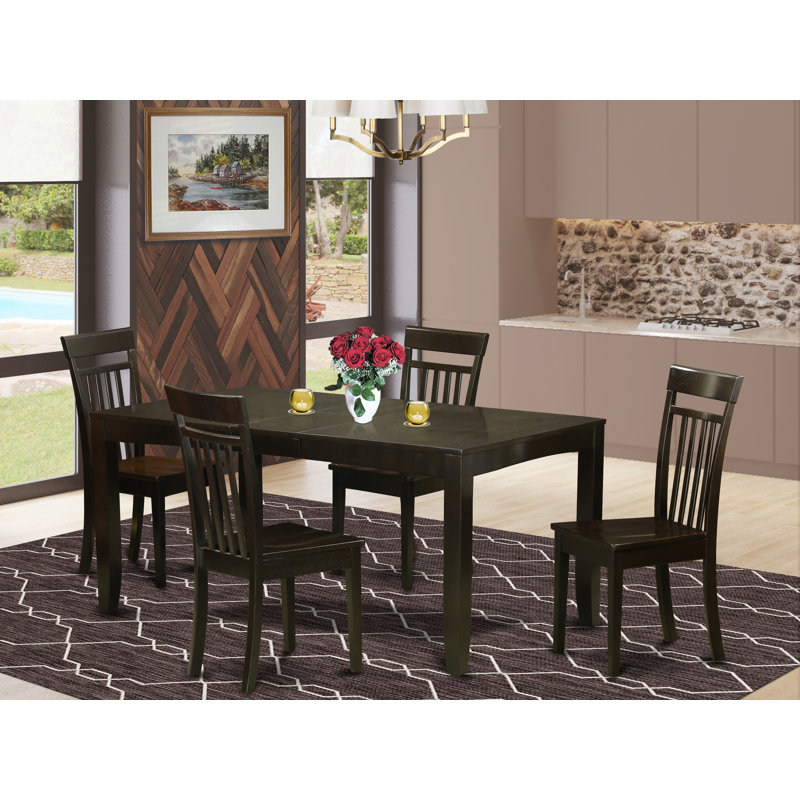 Ensemble de table de salle à manger 5 pièces moderne comprenant une table rectangulaire en bois avec feuille papillon et 4 chaises de salle à manger, 36 x 66 pouces, cappuccino