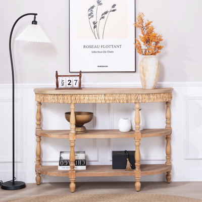 Console en bois avec garniture tissée à la main, 3 tablettes de rangement