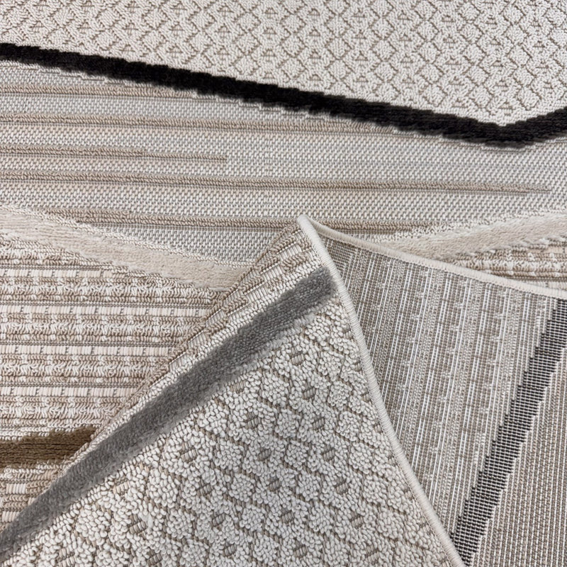 Tapis abstrait gris, brun et beige 4 pi x 6 pi