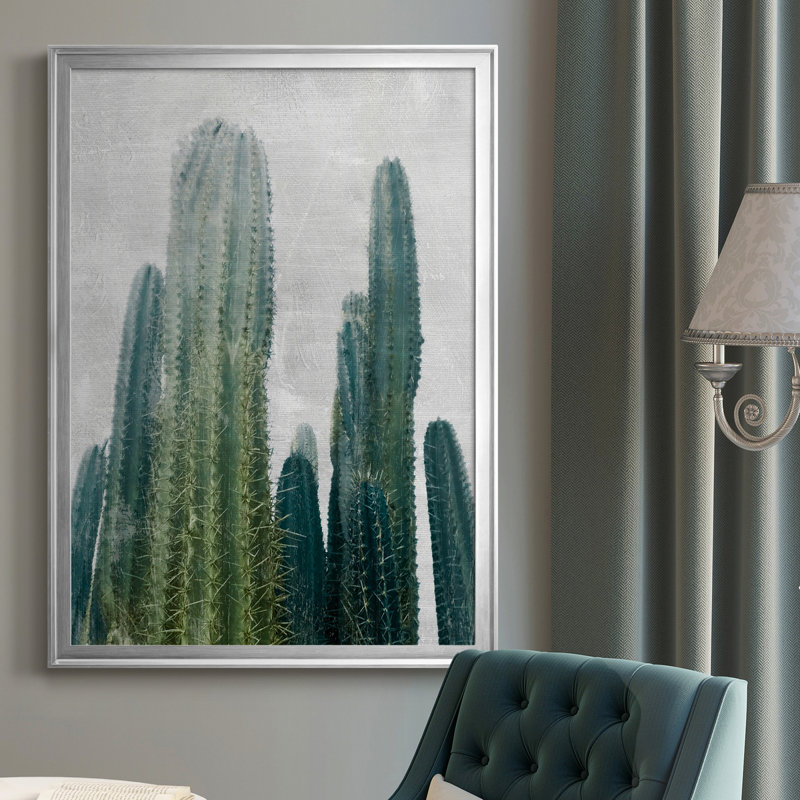 Aruba Cacti I, reproduction encadrée de qualité supérieure - prête à être accrochée, Argent, H 30,5 po x l 42,5 po x P 1,5 po