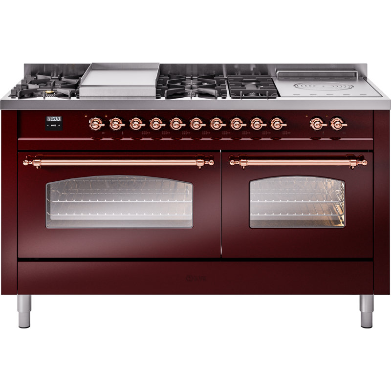 ILVE Nostalgie II 60 Dual Fuel Range, 5 Burners, Griddle, Frenchtop , Natural Gas, Antique White/Bronze
