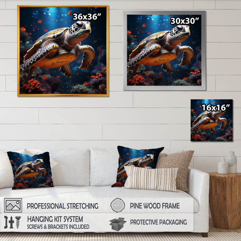 Cosmic Art Style Doting A Turtle - Tortue, décoration murale animal, Cadre naturel flottant, H 16 po x l 16 po x P 1 po