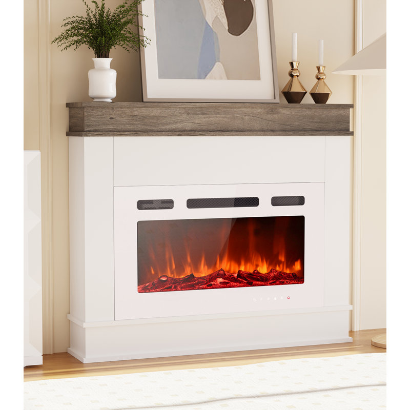 Aafreen Electric Fireplace, White, 33" H x 38.5" W x 7.7" D