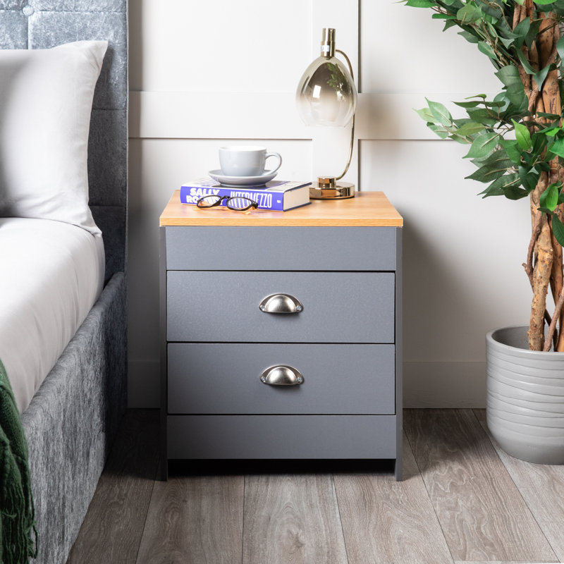 Quinnleigh 39.5cm W Solid Wood Bedside Table, Grey