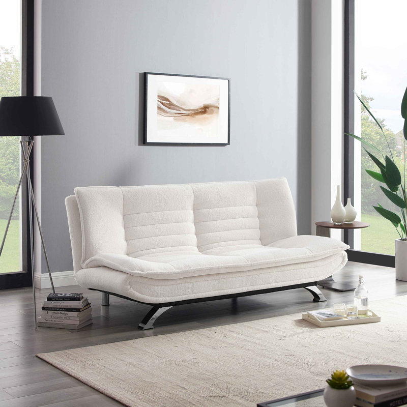 Bridglal 196.1Cm Wide Tight Back Convertible Sofa, White Wool