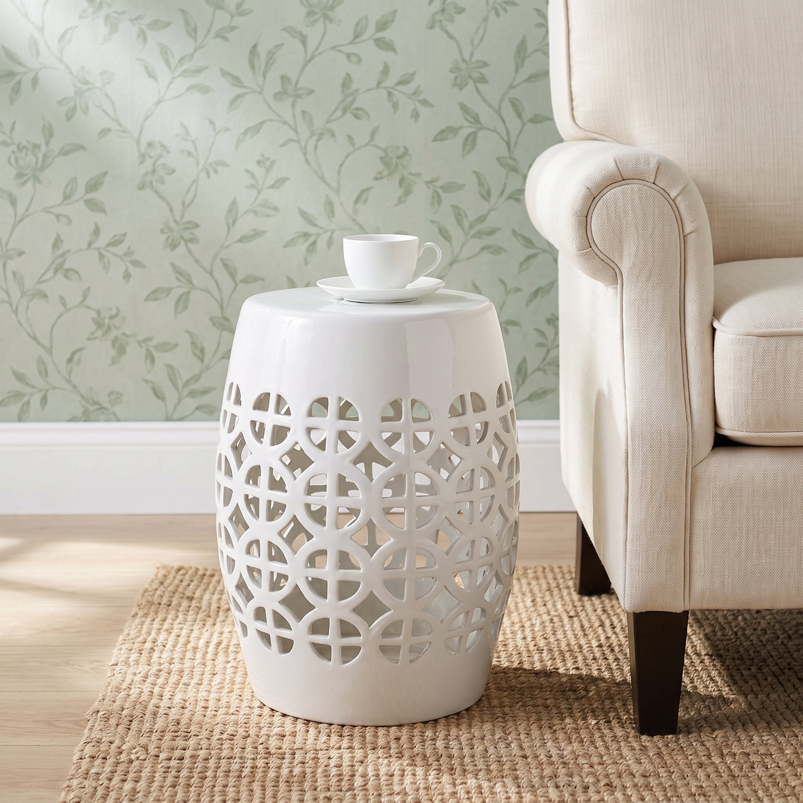 Keaton Porcelain Accent Stool, White