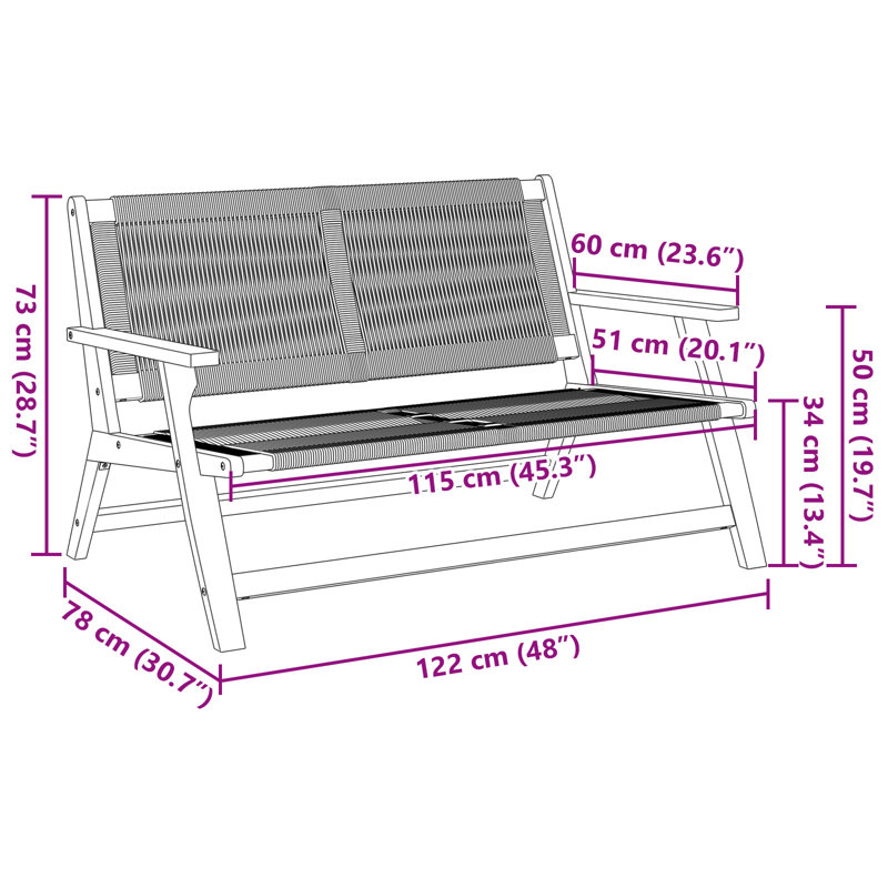 Wood, Rope Medium Ergonomic Outdoor Bench Rectangular, Beige