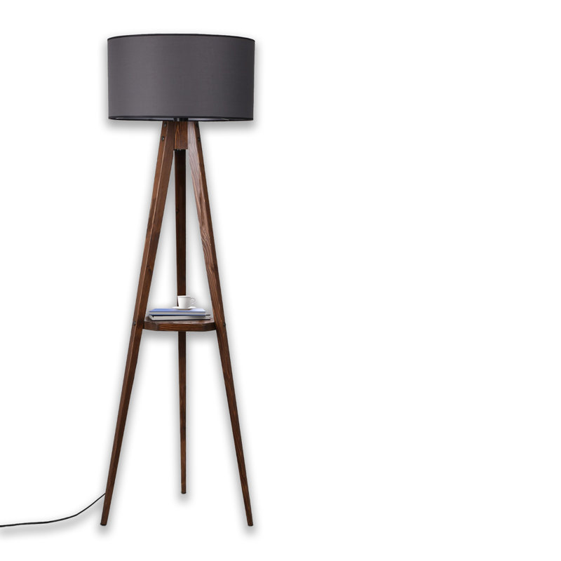 Wooden Body Drum Tripod Floor Lamp, Gray
