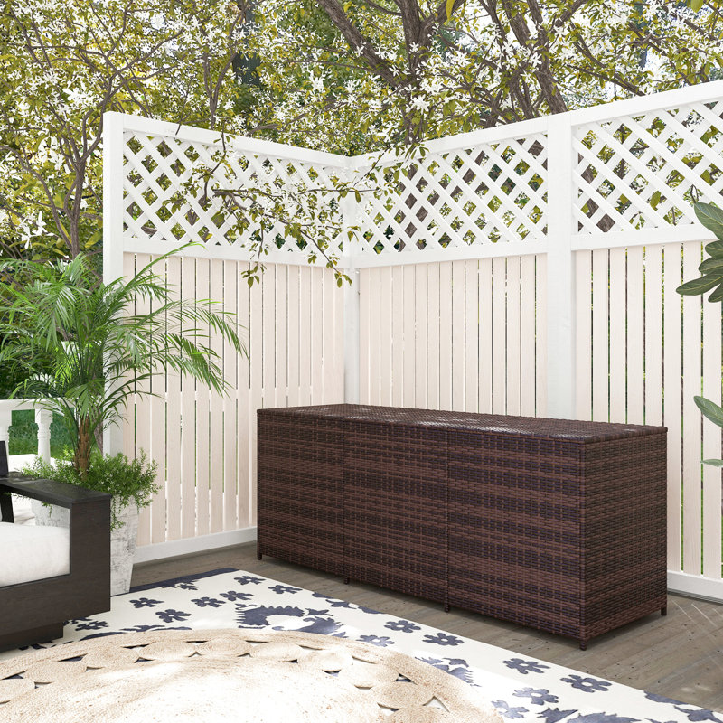 Boîte de rangement extérieure pour terrasse de 175 gallons - PE avec doublure intérieure pour outils de jardin - brun mélangé