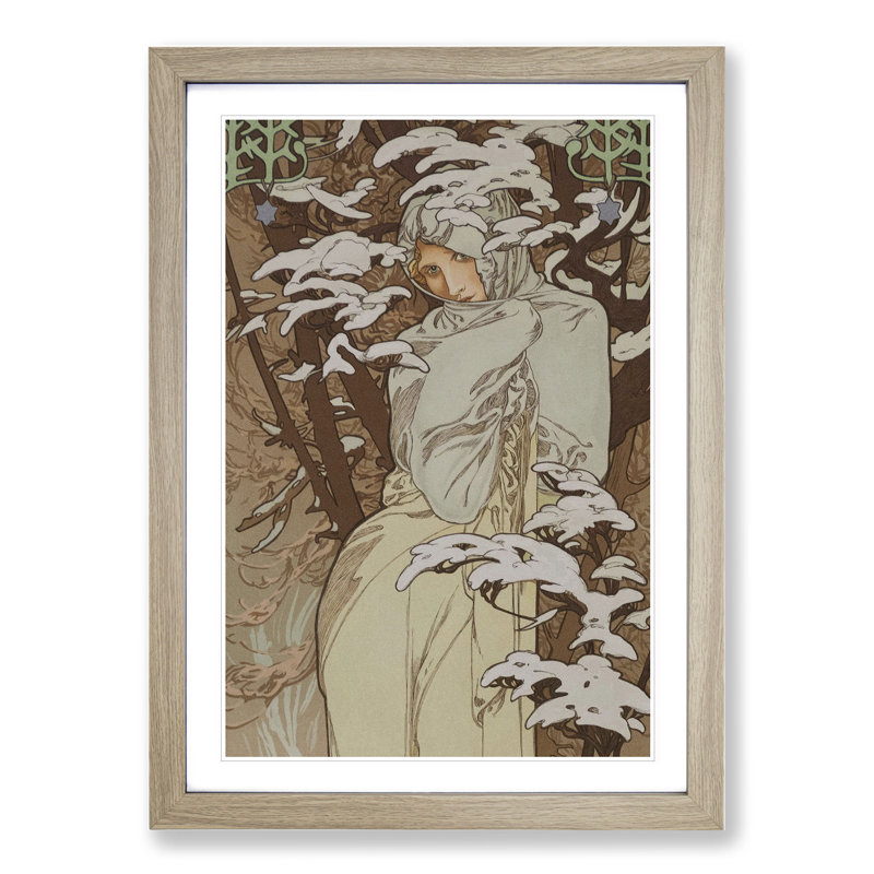 Winter by Alphonse Mucha - Picture Frame Painting, 36cm H x 27cm W x 2cm D, Oak Framed