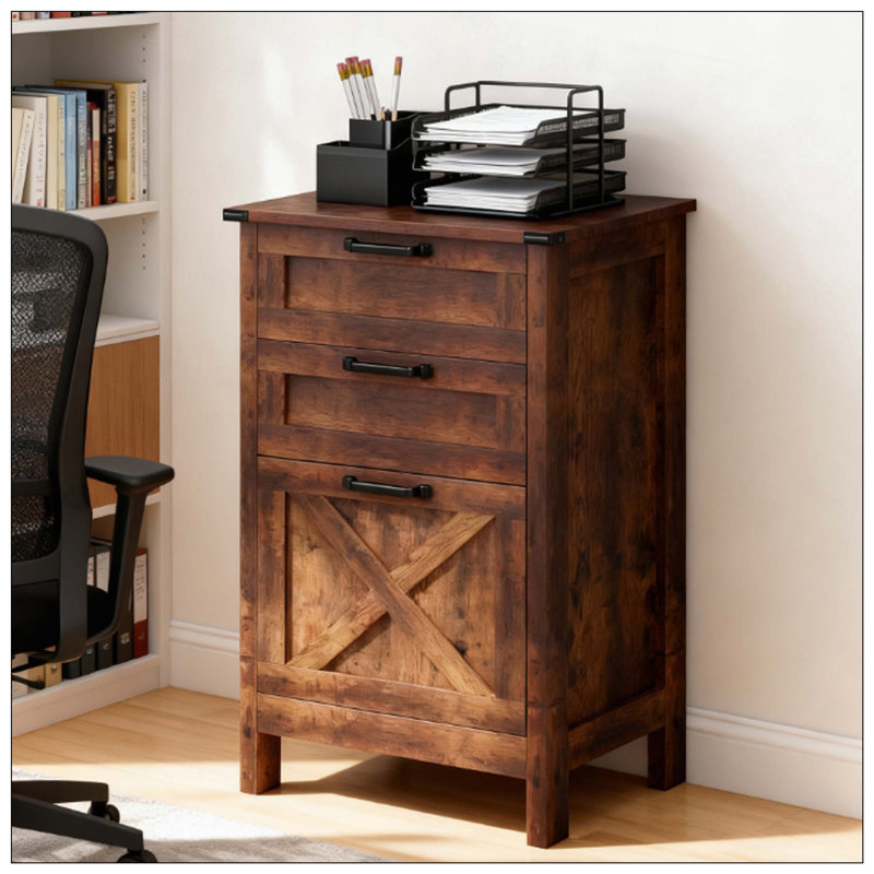 Vertical 3 Drawer File Cabinet Office Storage Home Office Practical, Rustic Brown