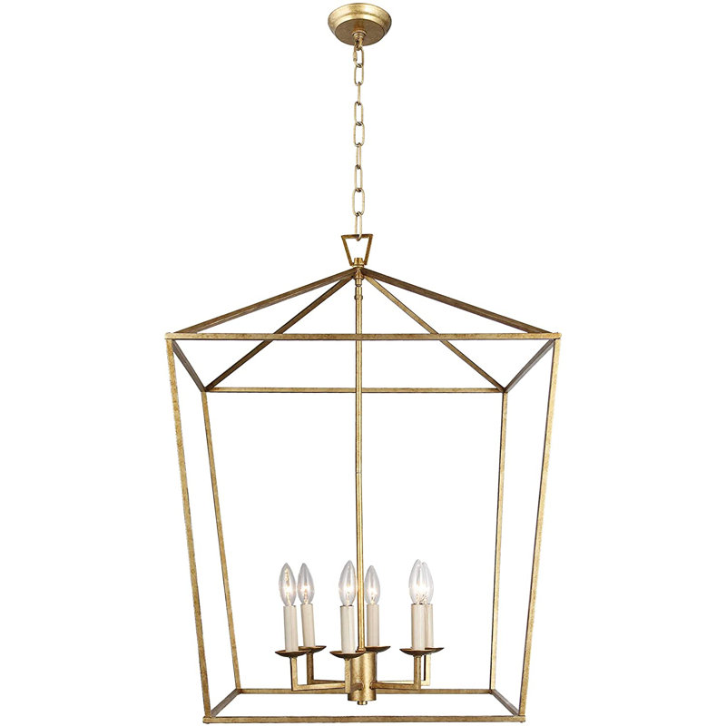 Lustre rectangulaire à 6 lumières Kampbell, Or vieilli