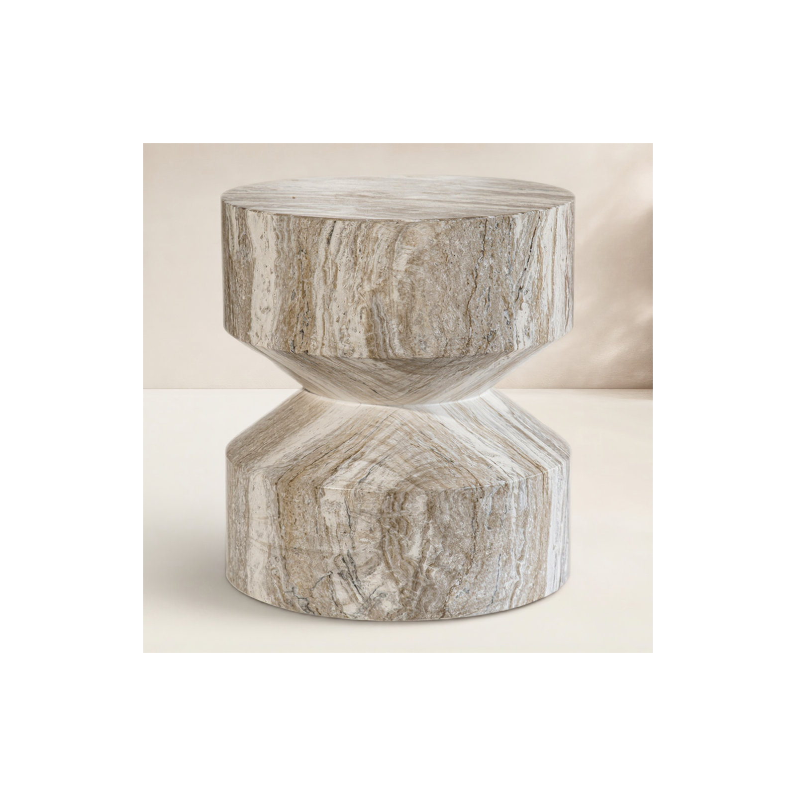 Outdoor Faux Stone Hourglass Side Table, Brown