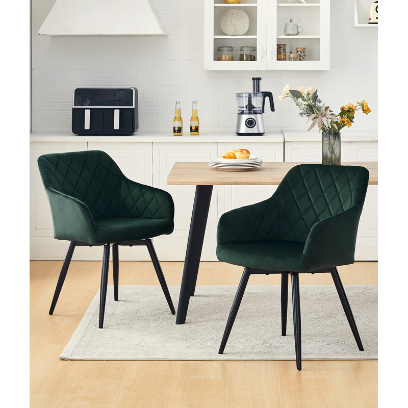 50cm H Velvet Upholstered Metal Armchair, Dark Green