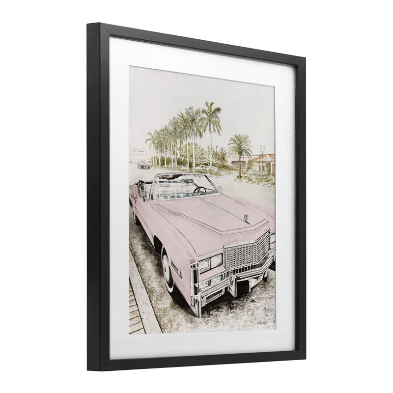 Imprimé rétro convertible encadré sous verre rose bébé, design par Cindy Jacobs, H 16 po x l 13 po, Cadre noir minuit
