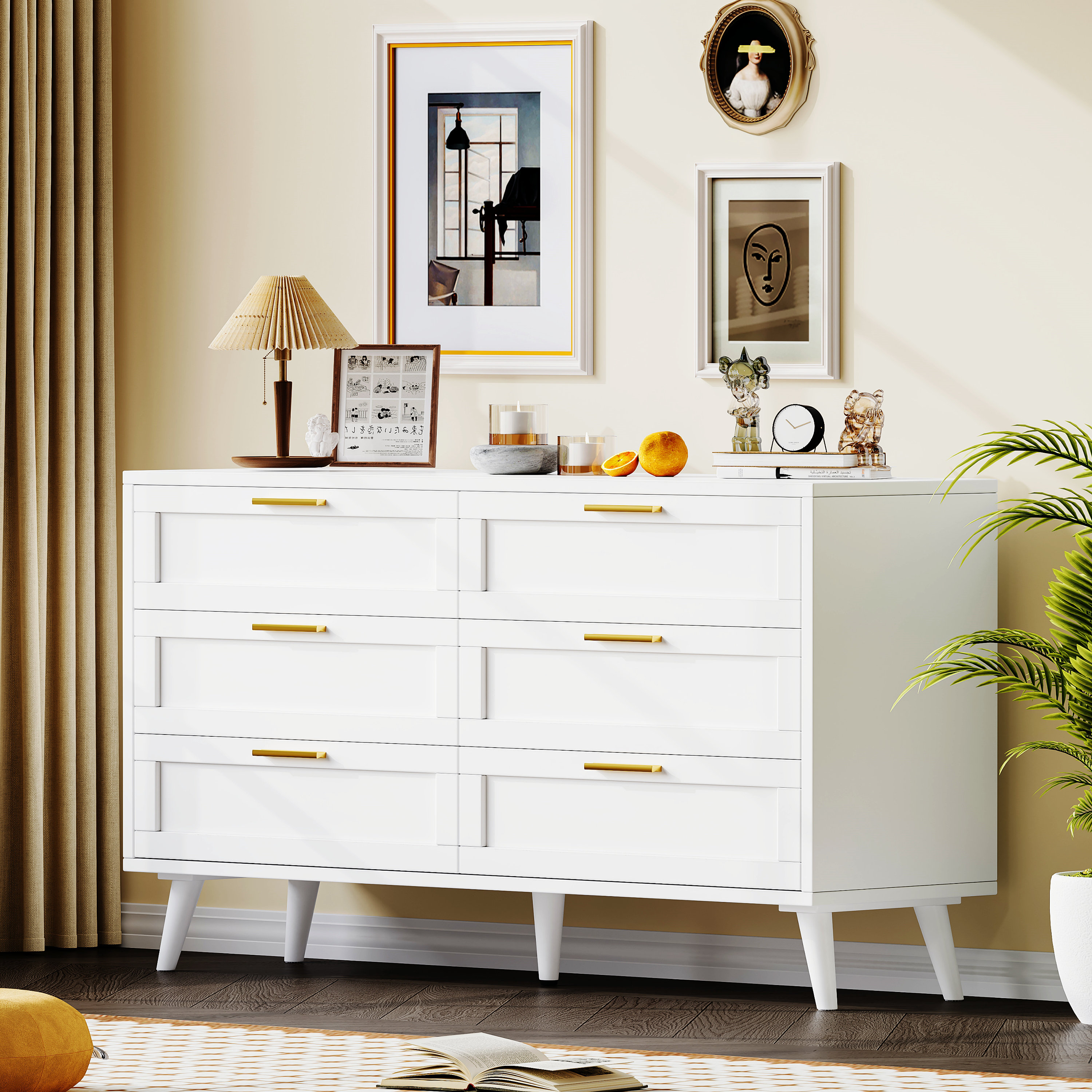 Rovaurx Jakoby Rattan 6 Drawer Double Dresser For Bedroom, Chest Of ...