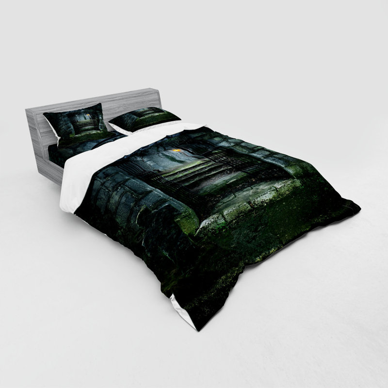 Ensemble de housse de couette moderne et contemporaine en microfibre grise / verte
