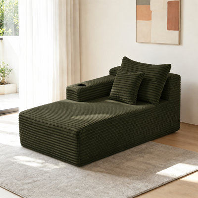 Chaise longue droite de 95 cm avec porte-gobelet, en peluche verte