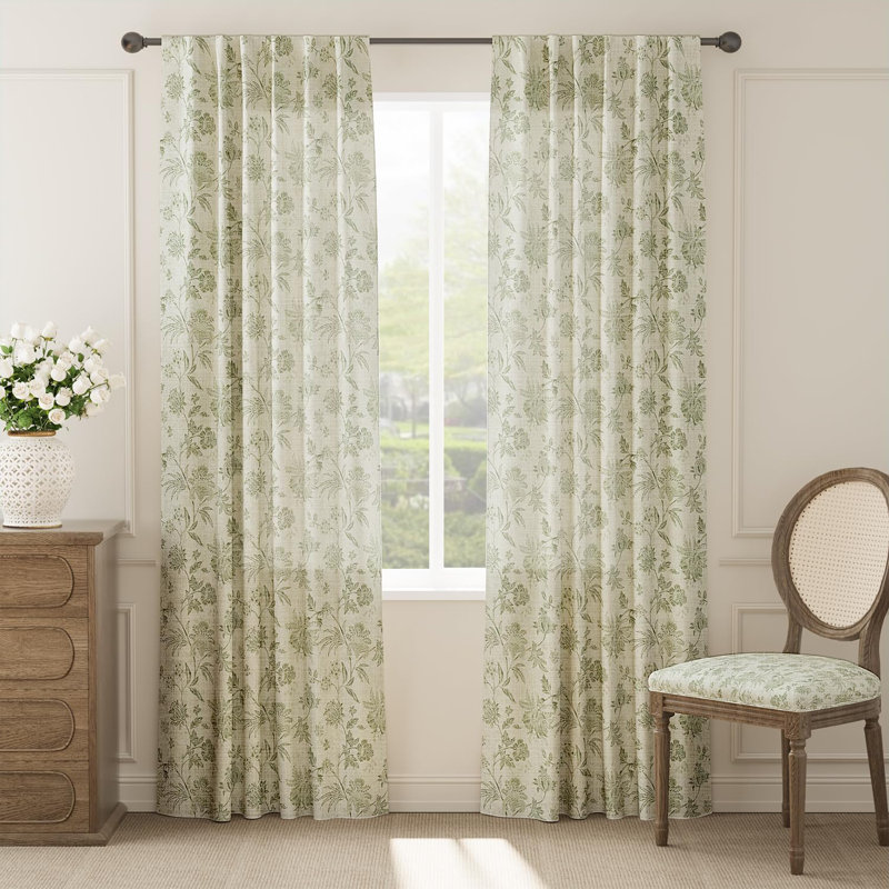 Rideaux en lin avec passe-tringle, Vert sauge, L 50 po x L 84 po