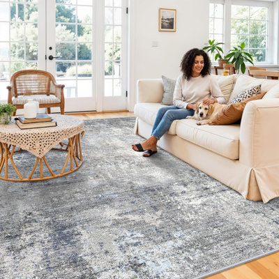 Long Hallway Rug – Non-Slip Washable Kitchen Floor Rug with Rubber Backing, Modern Low Pile Thin Wide Carpet for Bedroom, Entryway Indoor
