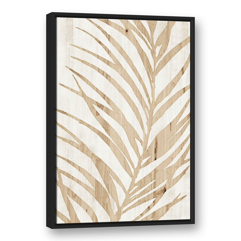 Palmier en bois sur toile, H 37,75 po x l 25,75 po x P 1,75 po, Cadre flottant noir