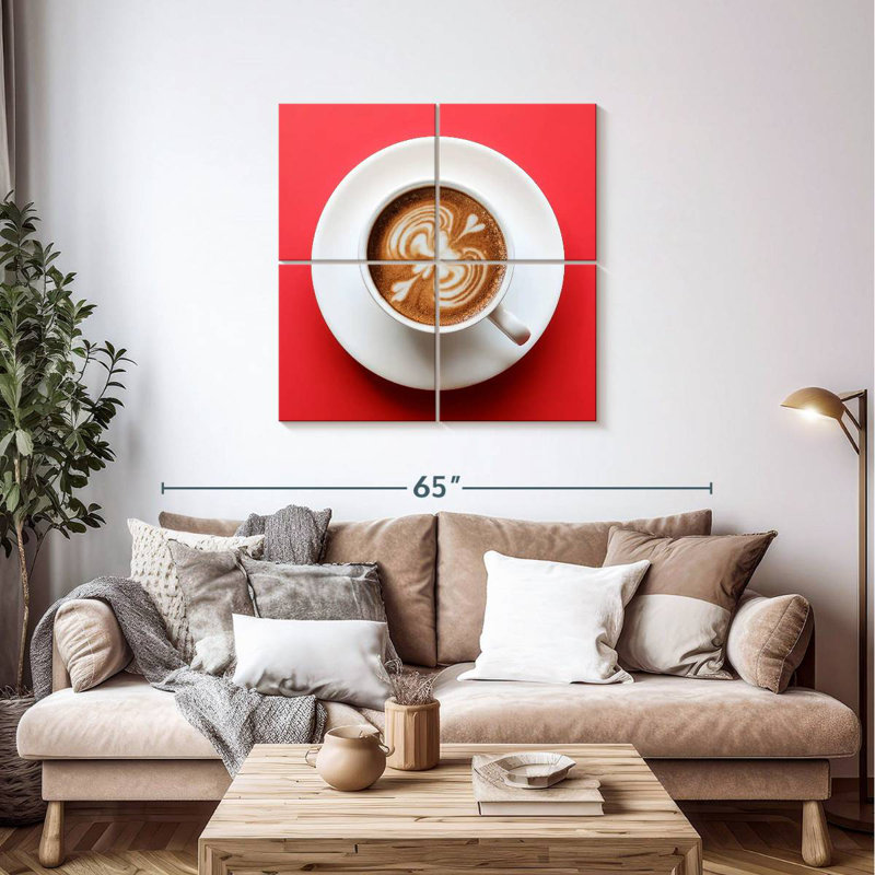 Café Yarlin sur fond rouge, H 38 po x l 38 po
