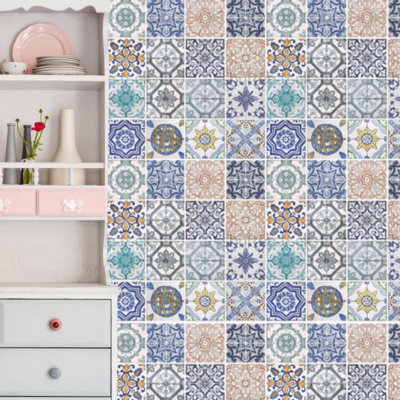 Décalcomanie murale mosaïque, H 63,78 po x l 85,04 po, Bleu