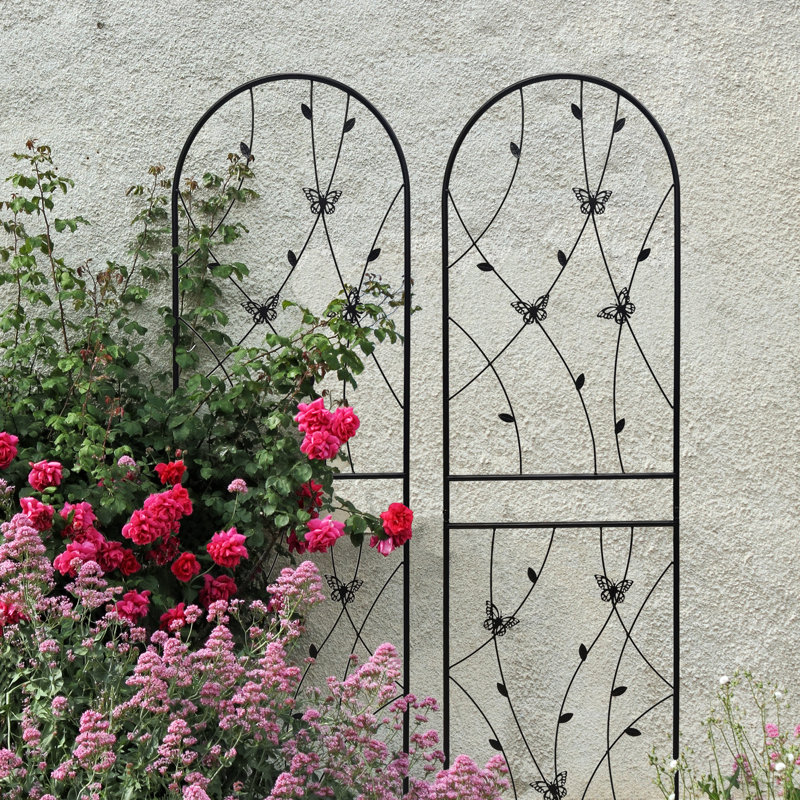 Ensemble de 2 treillis de jardin en métal 71 po x 19,7 po, support pour plantes d'extérieur antirouille, noir, assemblage facile, fabrication, supports lierre, vignes, rose, gloire du matin, jasmin, raisin, concombre, haricot, treillis de pois