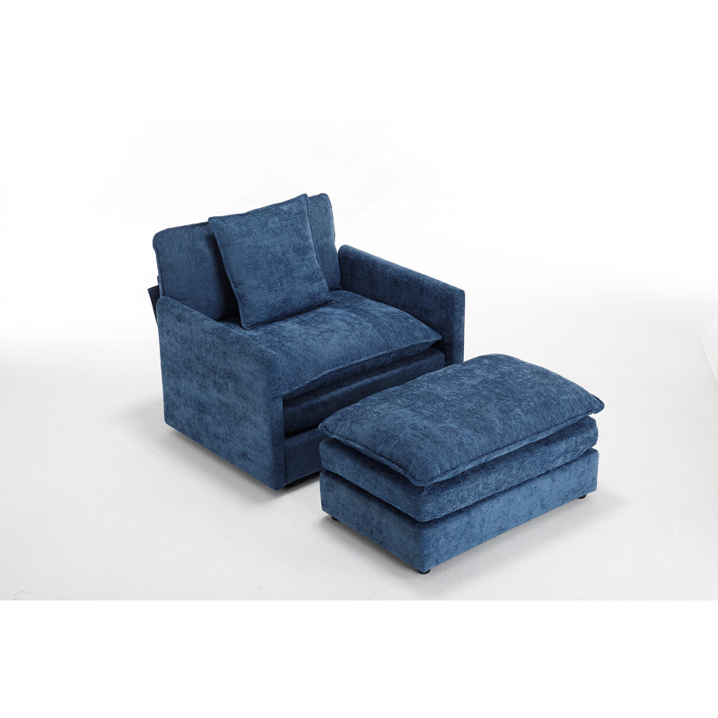 39.4" Modern Accent Chair with Ottoman, Living Room Club Chair Chenille Upholstered Armchair , Reading Chair for Bedroom, Green Chenille