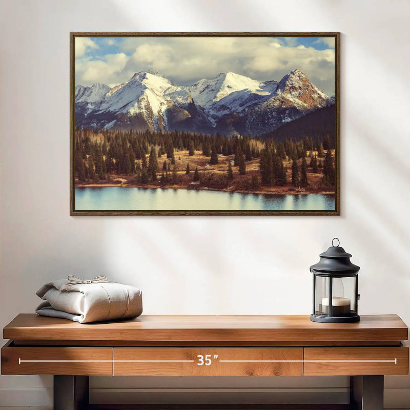 Montagnes Rocheuses du Colorado, 25 po x 17 po, Cadre flottant en noyer