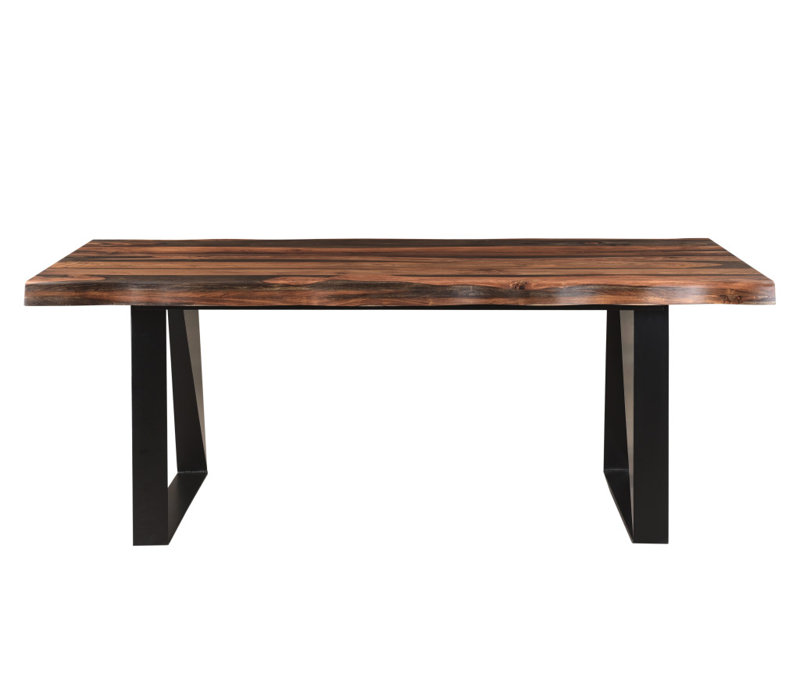 80" Dark Brown And Black Solid Wood And Metal Sled Base Dining Table