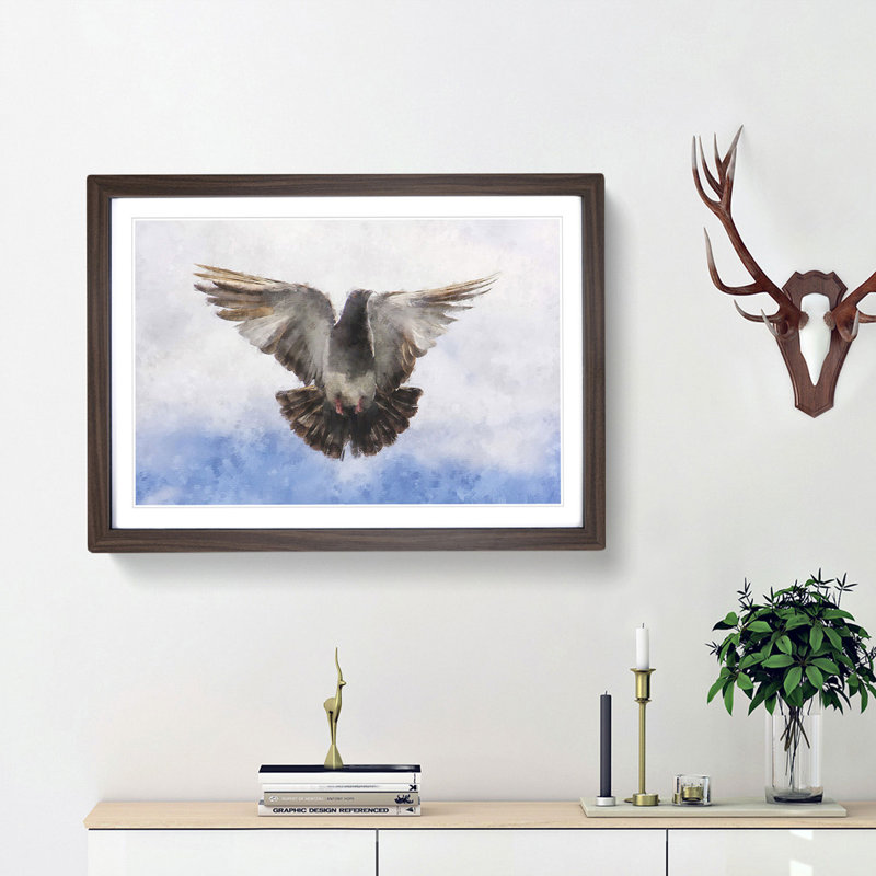 Flying Pigeon - Picture Frame Graphic Art Print, 45cm H x 63cm W x 2cm D, Walnut Framed