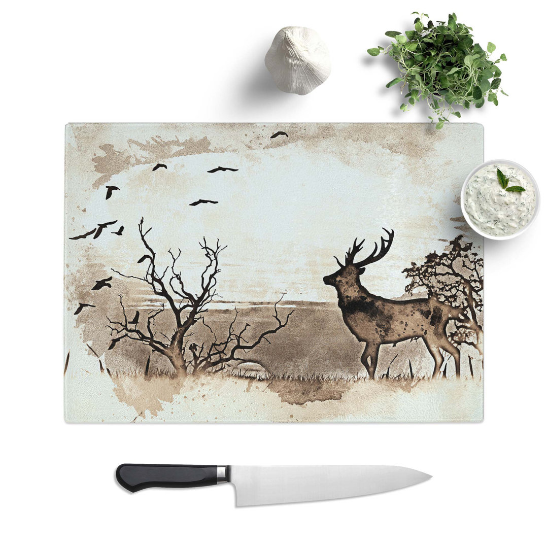 Tempered Glass Stag Deer with Birds Chopping Board
