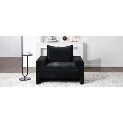 Fauteuil en chenille de 104 cm (40,9 po) avec coussin épais, large et design ergonomique pour se détendre dans le salon, la chambre ou le bureau, revêtement noir, coussin élégant
