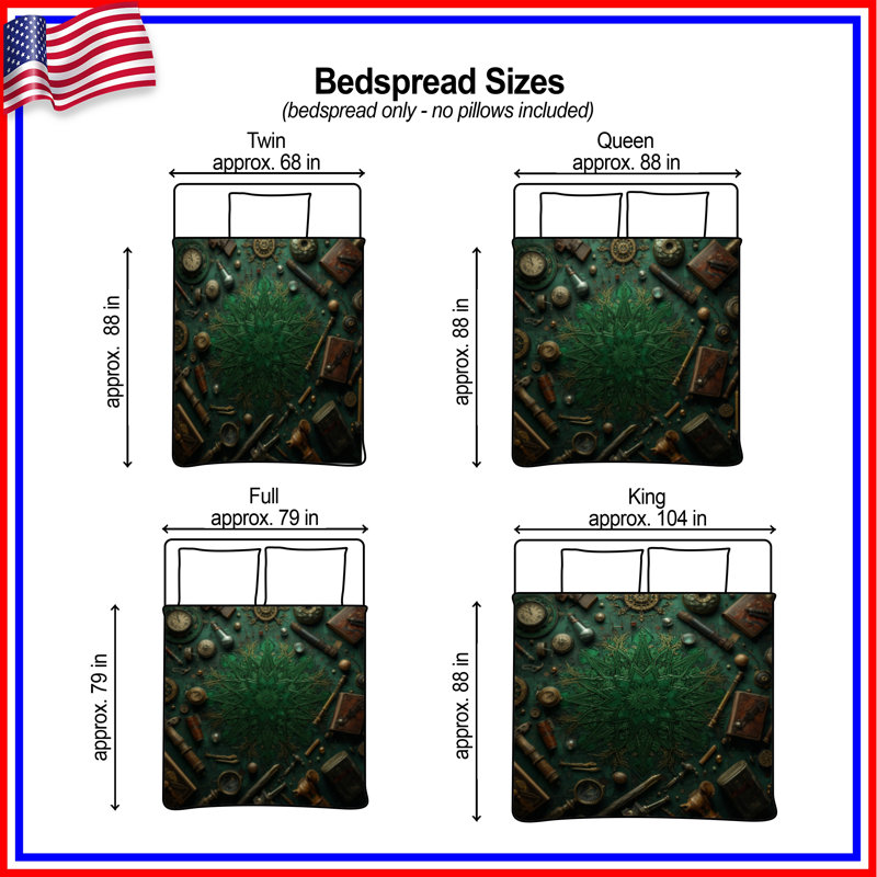 Steampunk Compass Collection Quilted Bedspread All Sizes, Full / Double