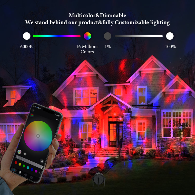 Water Wave Projector with APP & RF Control, IP65 Waterproof Smart Outdoor Lights, 1-100% Dimmable Colour Changing, Music Sync & Flame Effect for Pool Party, Ocean Ripple Landscape Lighting