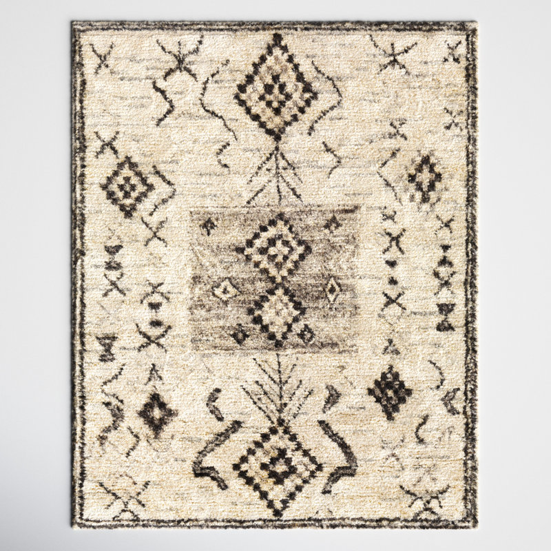 Handmade Gray and Cream Wool Geometric Rug