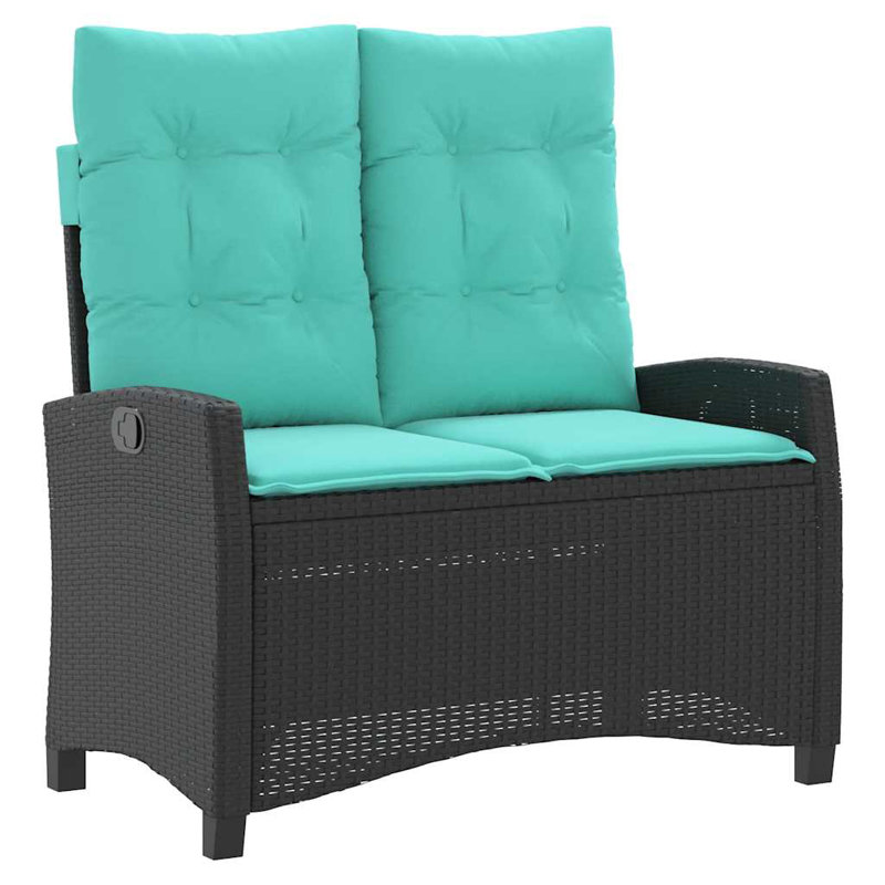 Reclining Garden Bench With Cushions Poly Rattan, Turquoise, Black