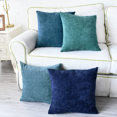Ensemble de 4 housses de coussins décoratifs multicolores douillets en chenille douillette et coquillages pour canapé divan 18 x 18 pouces bleu sarcelle bleu océan fumé
