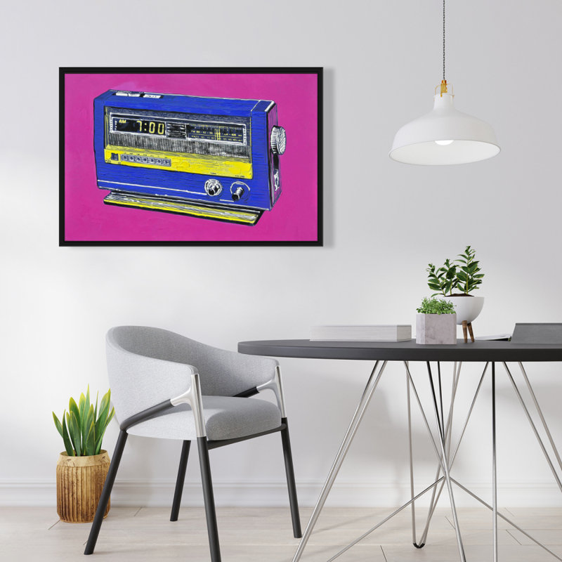 "Alarme radio rétro" sur toile, Rose / bleu / jaune