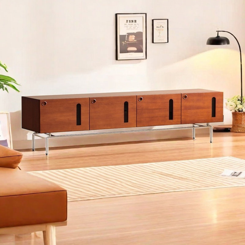 Meuble télé en bois massif avec rangement, 82.67"
