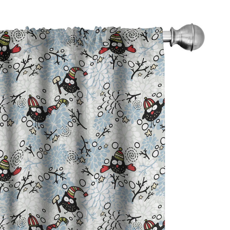 Winter Owl Pattern Light Filtering Polyester Curtain Panels
