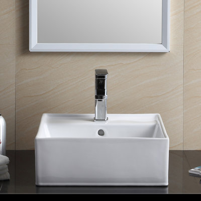 Modern Vitreous China Square Vessel Bathroom Sink