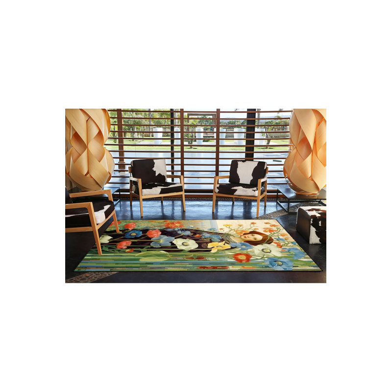 Tapis décoratif lavable à la machine à thème femme en fleurs, Carré 4 pi 11 po
