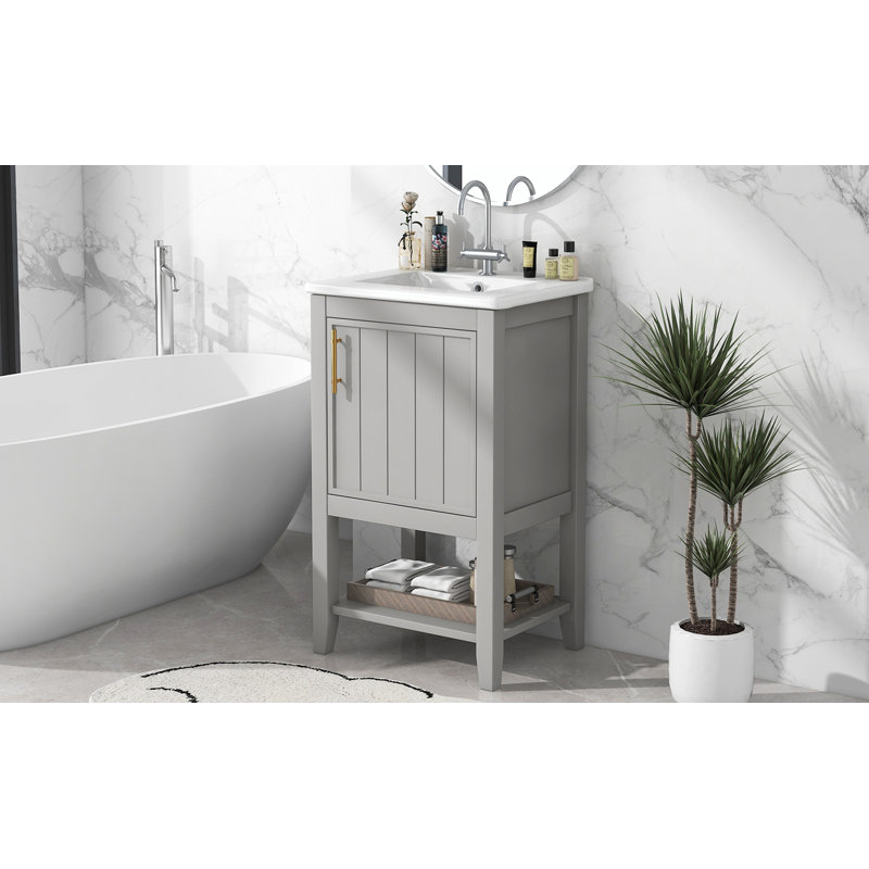 Ensemble de meuble-lavabo simple 20 po avec plateau en céramique Joddie, Gris